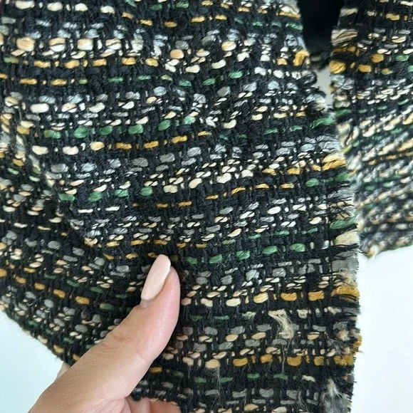 LOFT Tweed Jacket Open Front Fringe Trim Career Black Gold Size 6 - Picture 6 of 8